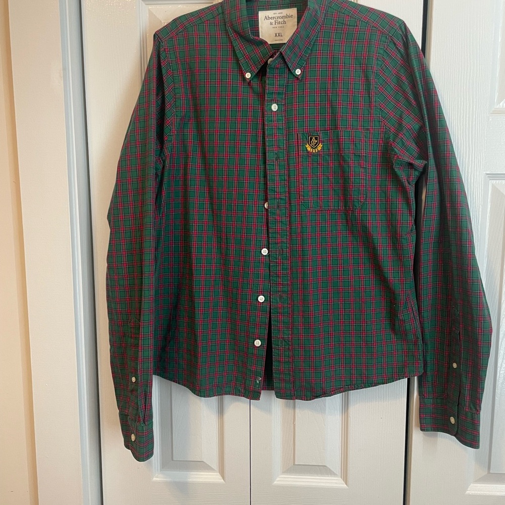 Abercrombie & Fitch Green and Red Plaid Men's Shirt, XXL